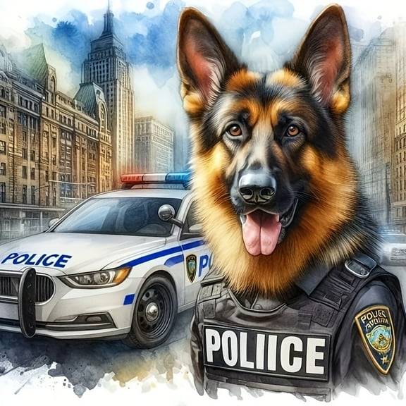 DIY Diamond Painting Kits for Adults City German Shepherd Police Officer 5D Diamond Art Kits, Full Drill Diamond Painting Kits, Gem Arts and Crafts for Beginner Home Wall Decor