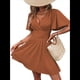 thumbnail image 1 of Vestido Mini de Verano con Escote en V y Mangas con Volantes, Corte A, Cintura Alta Elástica, Holgado y con Vuelo. Color Caramelo XXL, 1 of 9