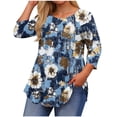 thumbnail image 2 of Sawvnm Women Blouses Plus Size Women's Fashion Loose Casual Printing 3/4 Sleeve T-Shirt Round Neck Plus Size Top Skirts for Women Blue 2XL, 2 of 5