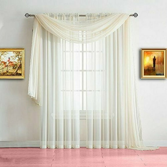 Empire Home Beige 216" Long Sheer Curtain Valance Window New