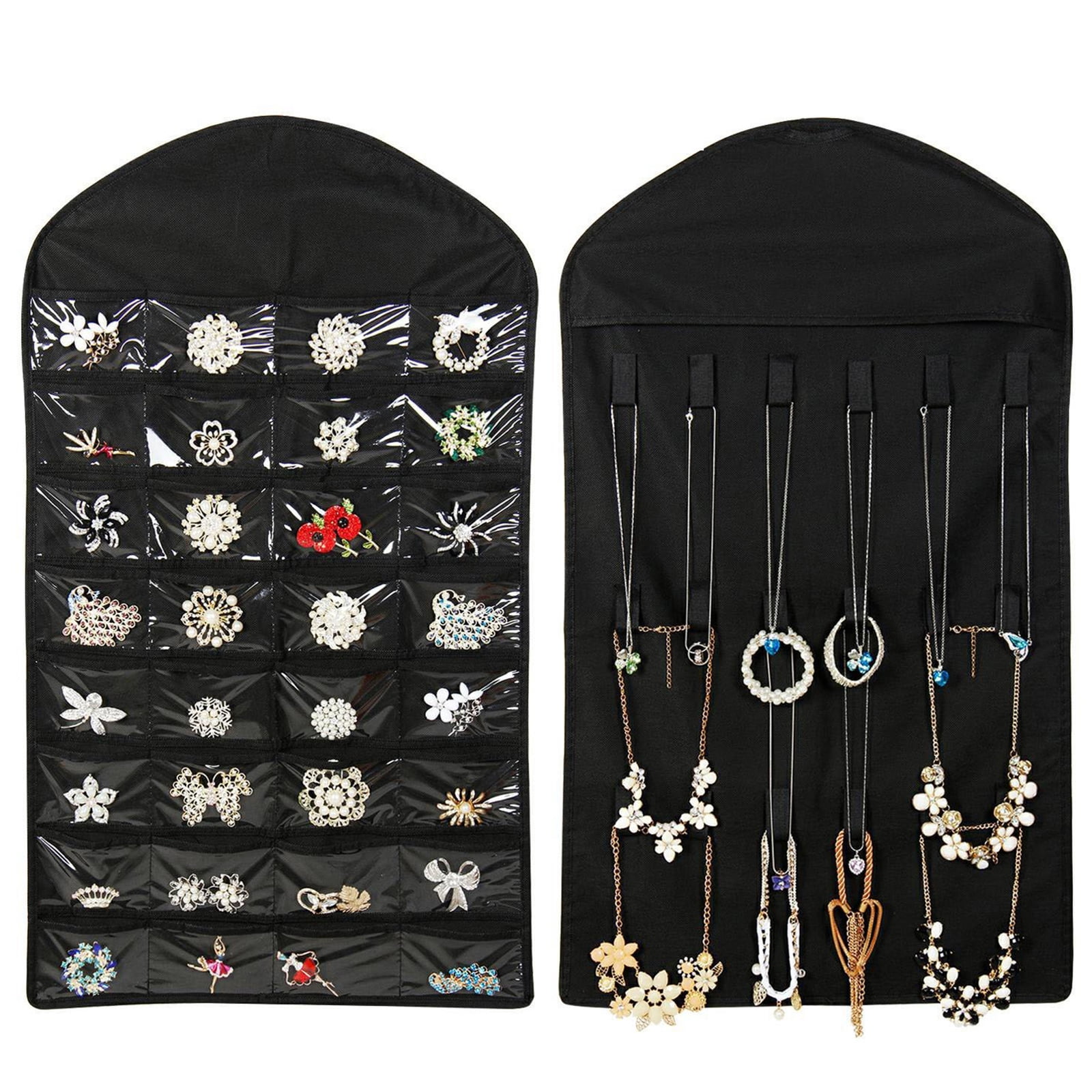 Beige MISSLO Hanging Jewellery Organiser Wardrobe Necklaces Earrings bracelets Accessories Storage Holder 32 Pockets 18 Loops 