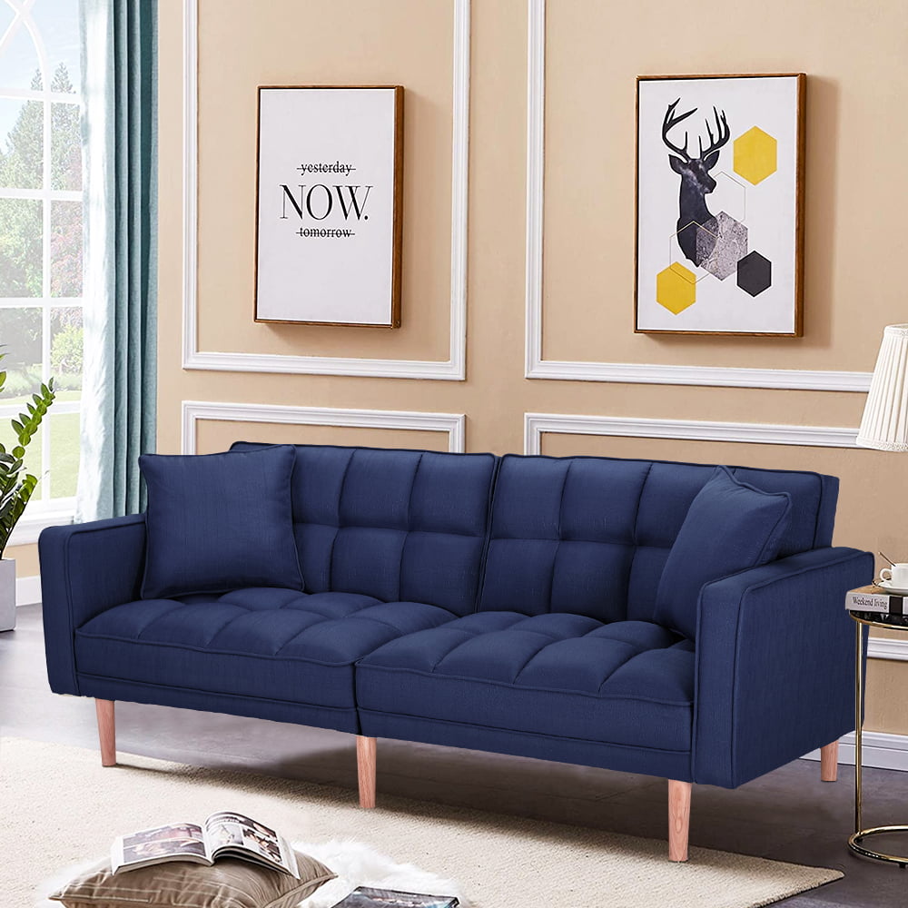 Plush Tufted Velvet Splitback Living Room Futon Brown Sleeper Couch w/ Pillows 