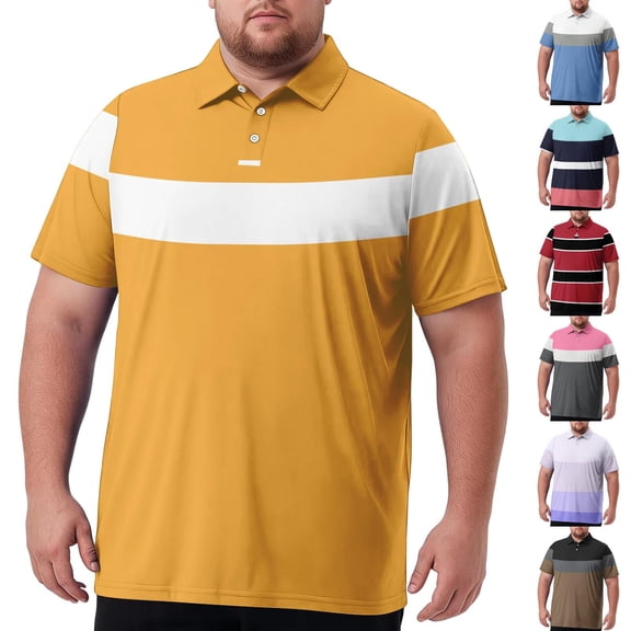 Trgacdwlo XL-8XL Color Block Polo Shirts for Men Big and Tall Short Sleeve Fishing Shirts for Men Breathable Men's Golf Shirts