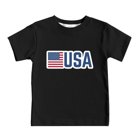 Bjutir Tees For Boys Letter Flag Print Short Sleeve Crew Neck Tops Summer Casual Boy T-Shirt Size 6-7 Years Black