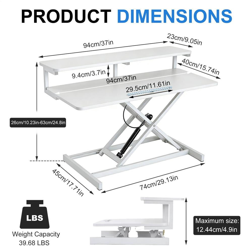 37 inch Desk Converter, Height Adjustable Sit to Stand Riser, Duals Monitor and Laptop Workstation with Wide Keyboard Tray, Black
