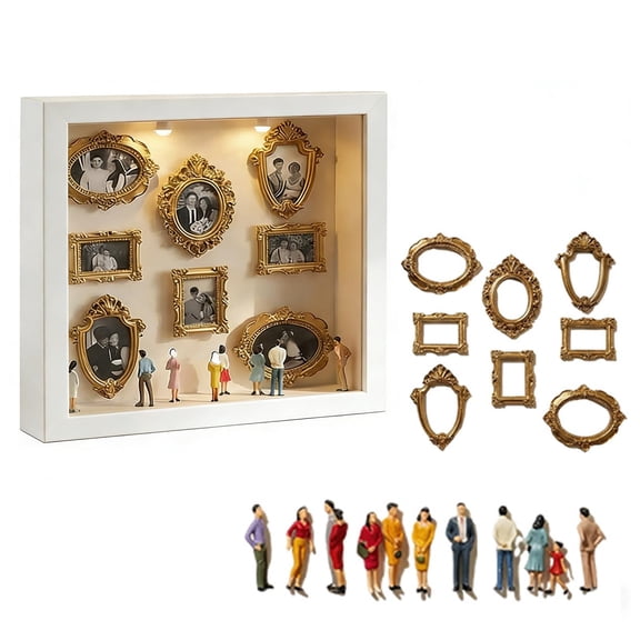 DIY Mini Museum Shadow Box Kit – Customizable Photo & Memory Display Frame Set with Miniature Figures for Personalized Home Decor(White)
