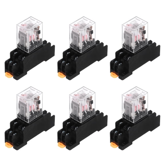 6Pcs AC 24V Electromagnetic Power Relay, 8-Pin 5A Power Coil Relay with LED Indicator and Socket Base DPDT 2NO 2NC - MY2NJ for Industrial, Home Appliances and DIN Rail System