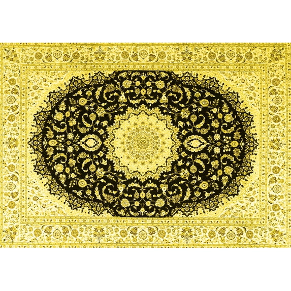 Ahgly Company Machine Washable Indoor Rectangle Persian Yellow Traditional Area Rugs, 7' x 9'