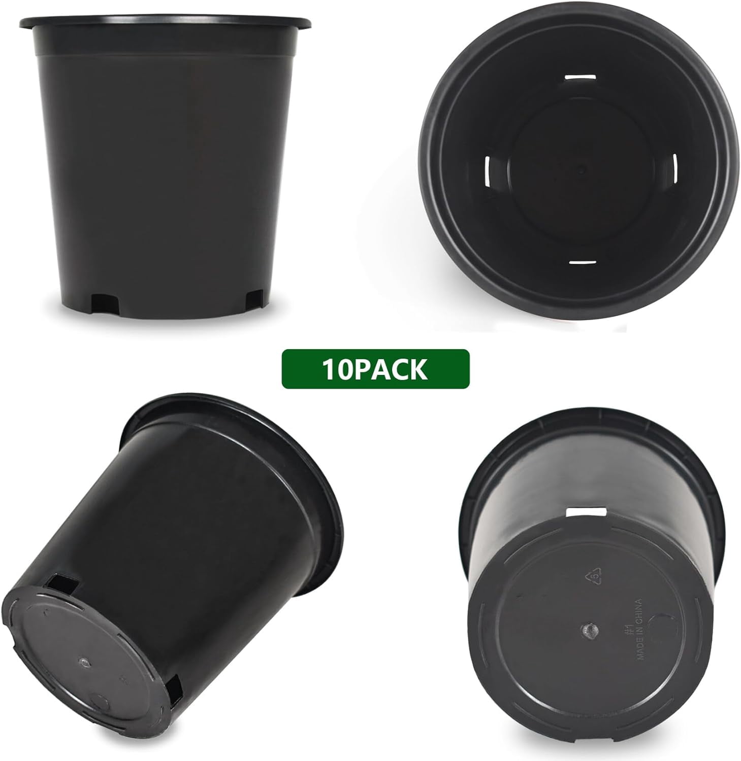HOSTIC 10 Pack 3 Gallon Round Planter Nursery Pots, Flower Plant Container Injection Round Black