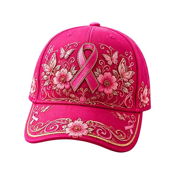 MuXiKeJi Clothes Pink Ribbon Cancer Awareness Hat Floral Print Baseball Cap Adjustable Fit Women Support Awareness Cap
