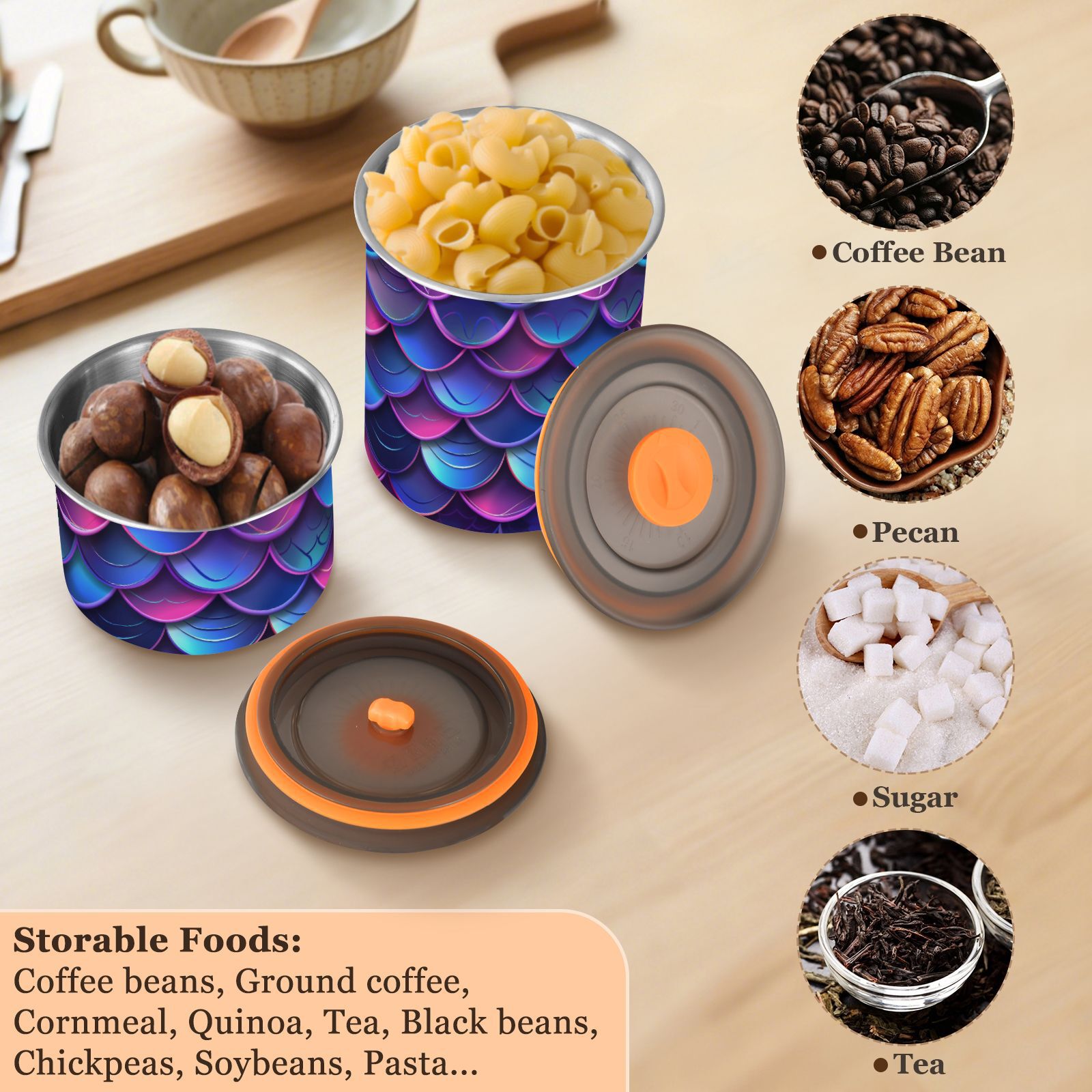 Gradient Mermaid Print Neno Airtight Coffee Bean Canister 30oz Food Storage Containers with Lids For Gournd, Tea, Sugar, Flour, Rice, Cereal, Candy Cookie Jar