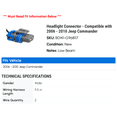 thumbnail image 2 of Headlight Connector - Compatible with 2006 - 2010 Jeep Commander 2007 2008 2009, 2 of 2