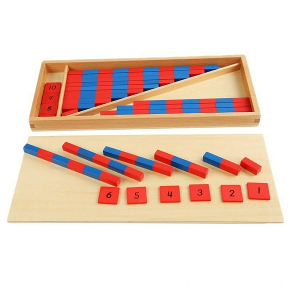 Montessori Math Materials - Small Number Sticks with Number Blocks Blue Red with Wooden Box