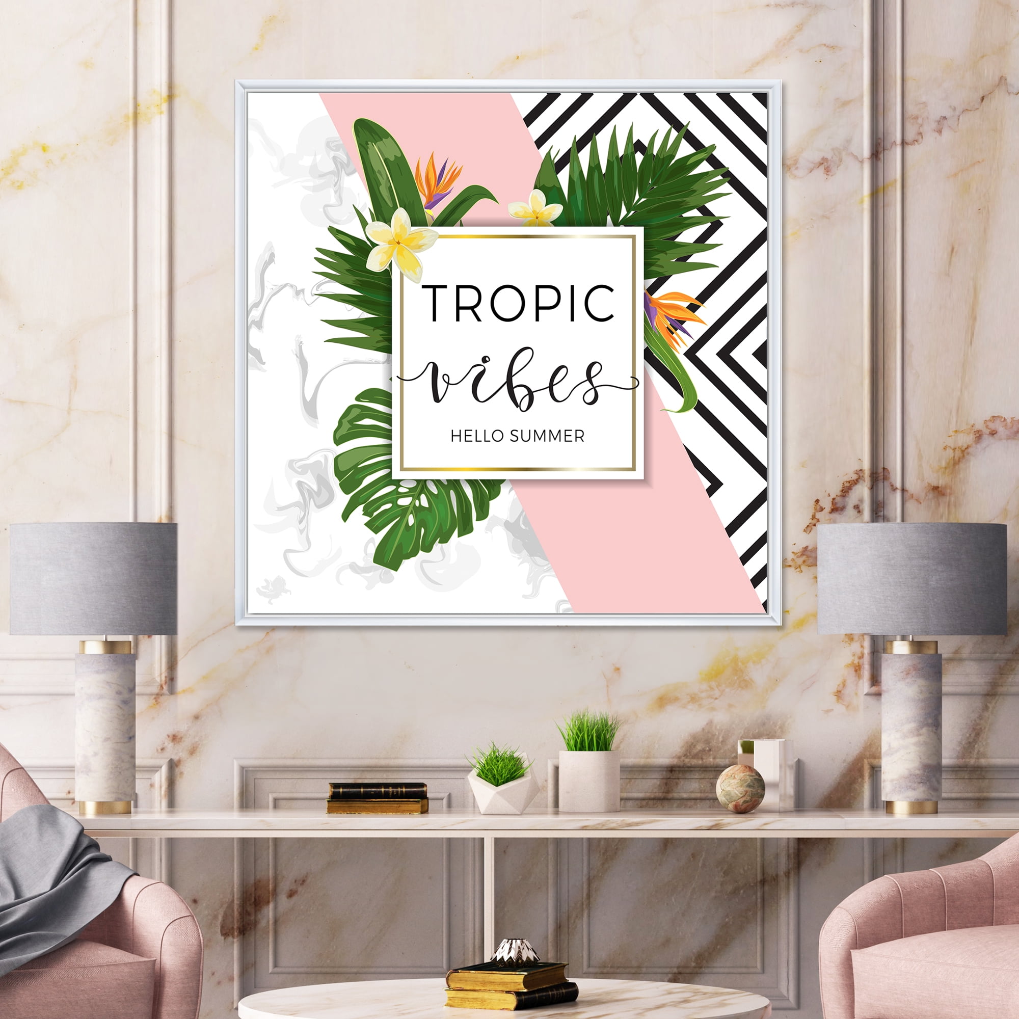 Designart 'Geometrics Tropic VIbes On Triangular' Nautical & Coastal Framed Canvas Wall Art Print