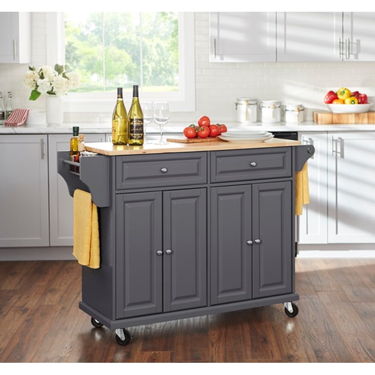 TMS Georgia Butcher Block Rolling Kitchen Island with Drawers