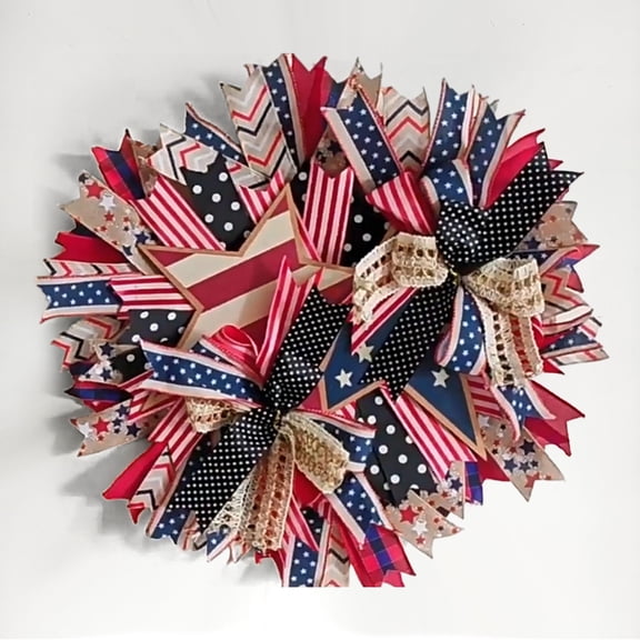 Sruoe 4th of July Wreaths for Front Door, Patriotic Red White Blue Flowers Wreath, Independence Day Garland, Fourth of July Memorial Day Decorations for Wall Door Decor