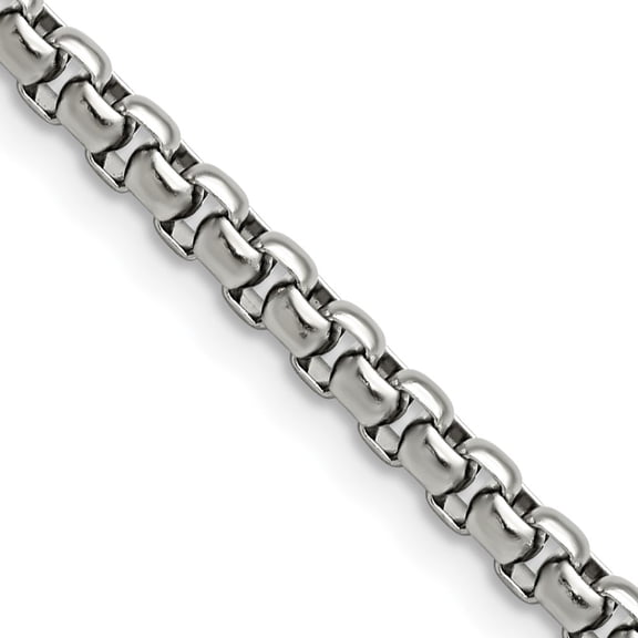 Stainless Steel Box Chain Styles Necklace Chisel Polished 3.9 mm 18 inch Rounded