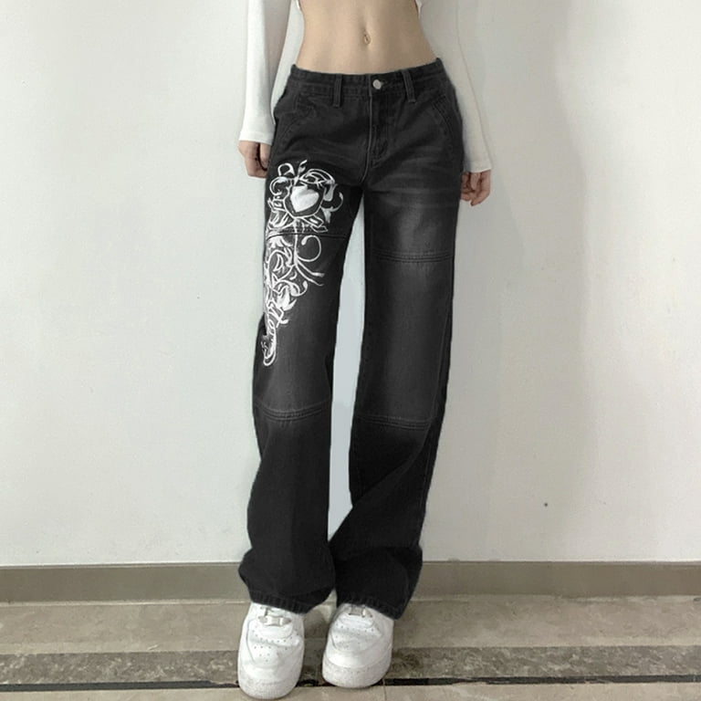 Women's Y2K Baggy Long Jeans. High Waist, Wide Straight Leg Women's Y2K Baggy Long Jeans. High Waist, Wide Straight Leg