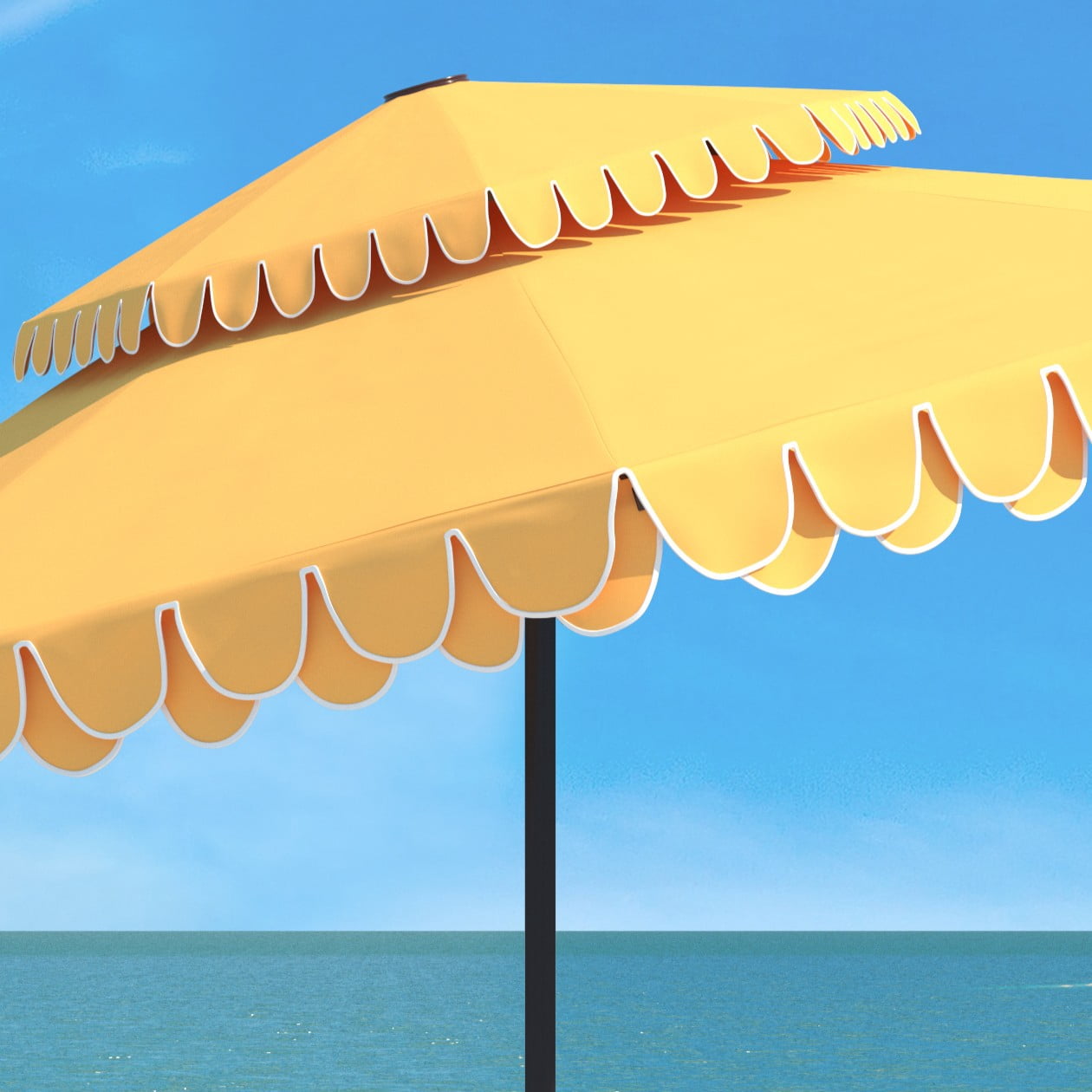 SAFAVIEH Elegant 9' Market Crank Double Top Patio Umbrella, Yellow