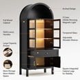 thumbnail image 6 of Cottinch 71" Arch Storage Cabinet with 4 Doors & Adjustable Shelves,Drawer,Wooden Bookshelf Cabinet,LED Lighted Display Cabinet,Black, 6 of 11
