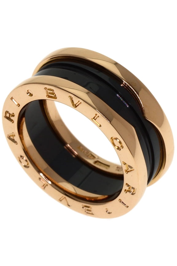Pre-Owned BVLGARI B-zero1 2-band Black Ceramic Ring #51 18K Pink Gold Women's