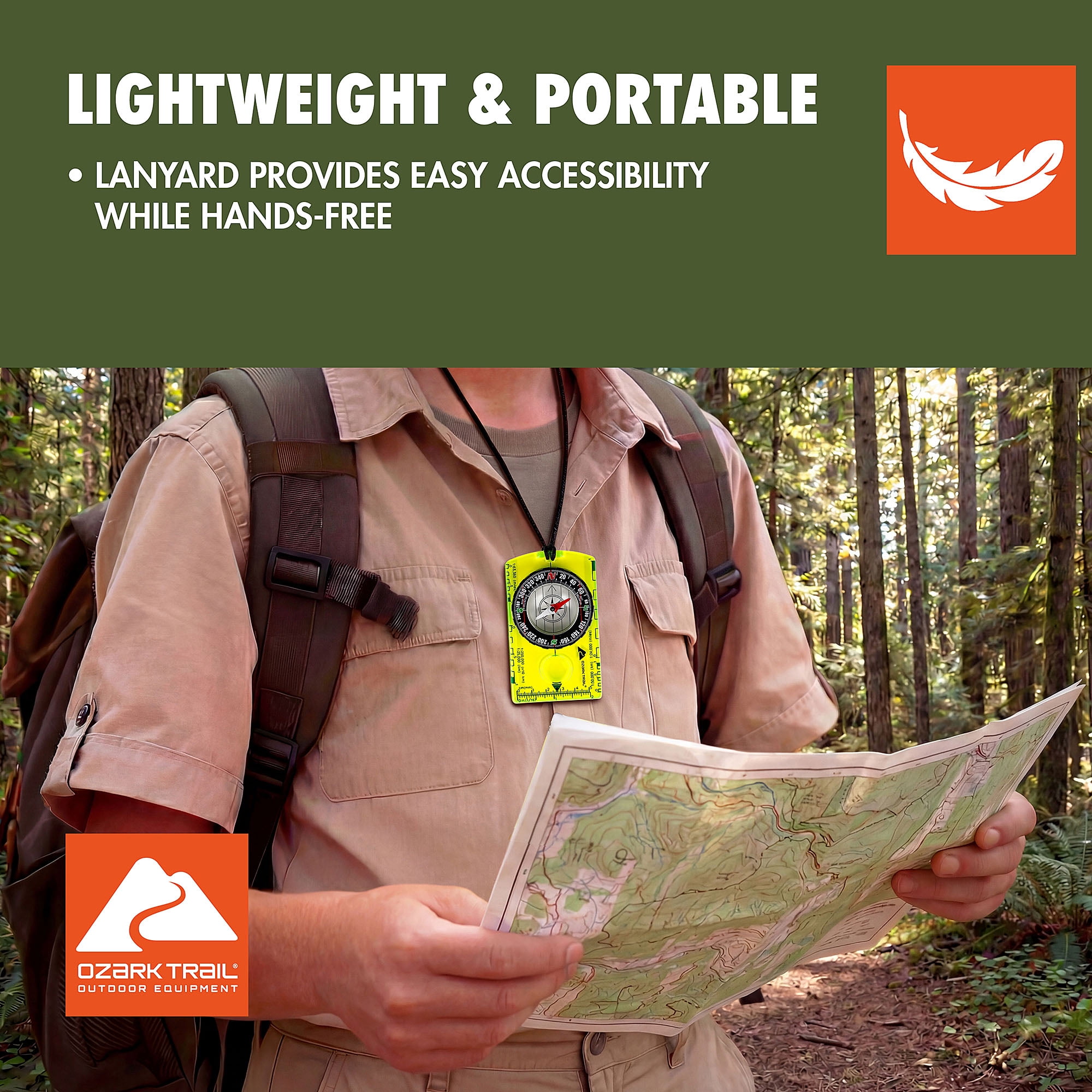 Ozark Trail Orienteering Compass, Lightweight and Reliable Green with Multiple Scale Ruler