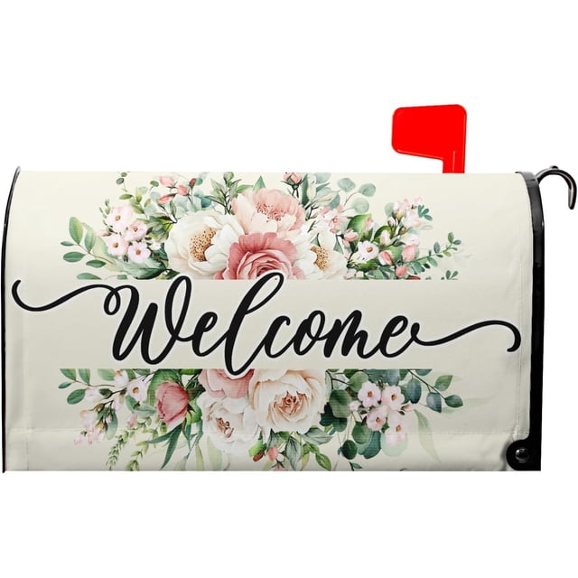 Welcome Spring Magnetic Mailbox Cover 18x21in Blooming Flowers Wreath Spring Summer Post Letter Box for Home Garden Yard