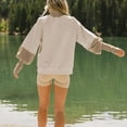 thumbnail image 4 of Ladies' Loose and Comfortable Contrasting Color Design with Lantern Sleeves Semi High Neck Long Sleeve Hoodie for Fashion,Khaki,L, 4 of 6