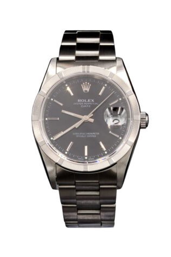Pre-Owned Mens Rolex Stainless Steel Date Watch Black Dial 15210