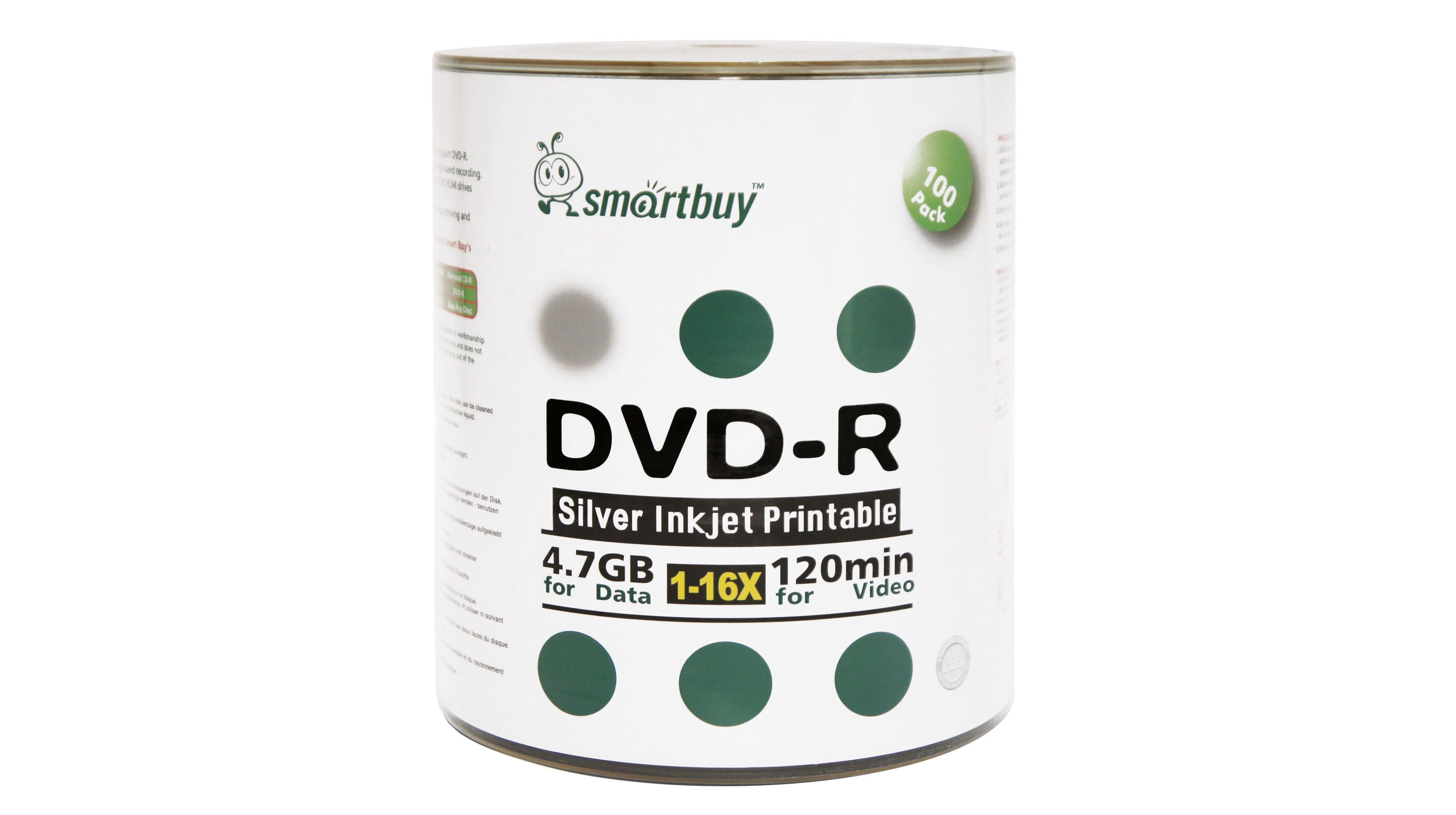 400 Pack Smartbuy 16X DVD-R 4.7GB 120Min Silver Inkjet Hub Printable Data Blank Media Recordable Disc