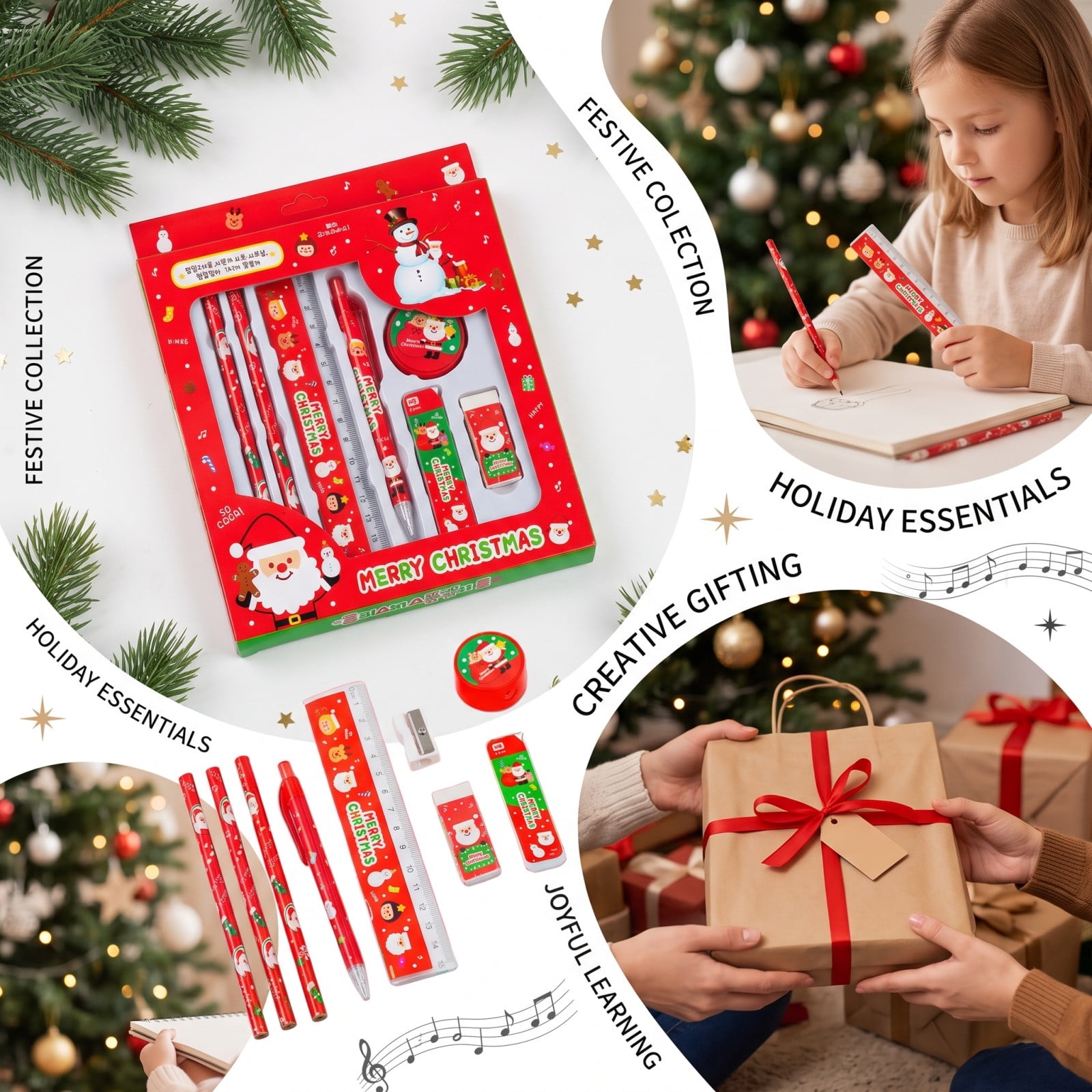 Christmas Stationery Set Complete Pencil Kit 6-in-1 Art Supply all-in-one convenience and cute holiday themes for classroom rewards gift exchanges and winter activities