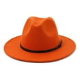 thumbnail image 3 of CIENVNSTG Vintage Unisex Fedora Hat Wide Flat Top Belt Buckle Detail Casual Fashion Cap for Party Church Wear Orange, 3 of 5