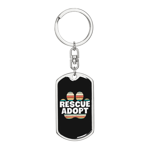 Rescue Adopt Paw Cat Stainless Steel or 18k Gold Premium Swivel Dog Tag Keychain