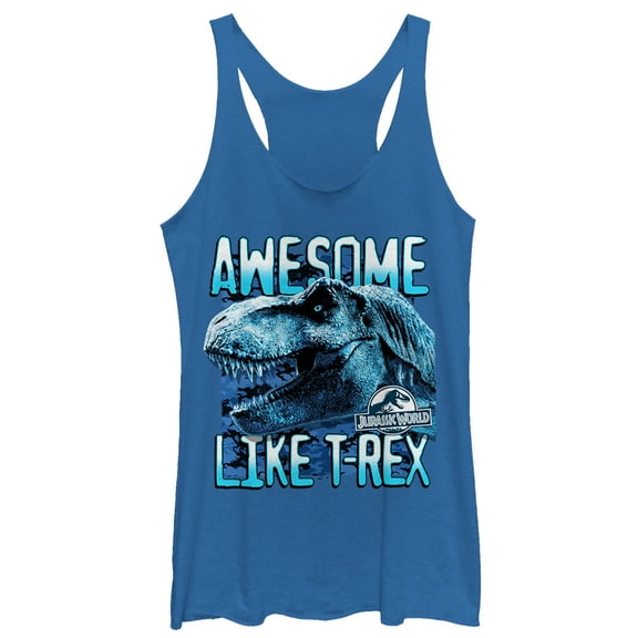 Women's Jurassic World: Fallen Kingdom Awesome T.Rex  Racerback Tank Top Royal Blue Heather X Large