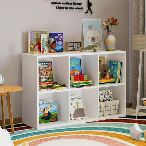 White Bookshelf 6-Cube Storage Organizer | Open Cubby Shelving Unit with Extra Thick Edges - Space-Saving Wooden Shelf for Home Office & Display Storage