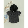 thumbnail image 2 of Genuiskids Toddler Baby Boy Denim Shirt Hooded Short Sleeve Button Down Summer Shirt Casual Boy Jean Western Shirts, 2 of 8