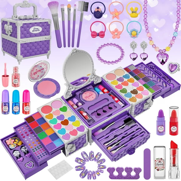 Kit de maquillaje Kuovei, 99 unidades, para niñas, con espejo, cintas para el pelo y uñas