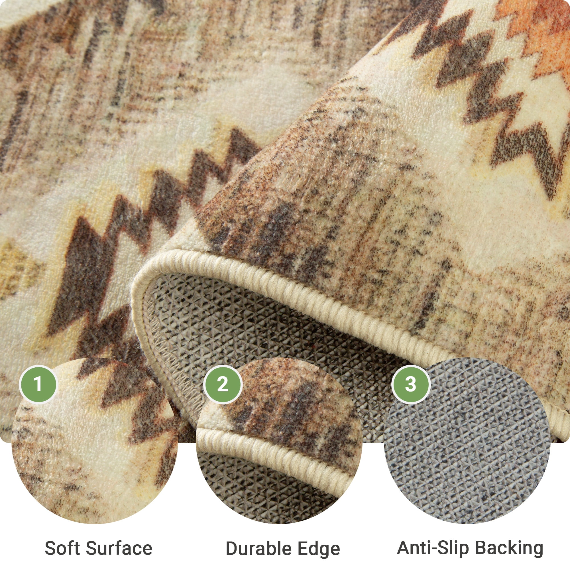 NewBuros 9'x12' Area Rug for Living Room, Machine Washable Non-Slip Rug, Soft Low Pile Stain Resistant Vintage Western Indoor Rug for Bedroom Dining Room, Camel