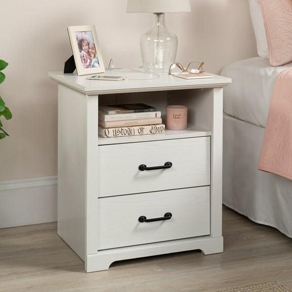 Mainstays Harrington 2 Drawer Nightstand, White Wood Finish