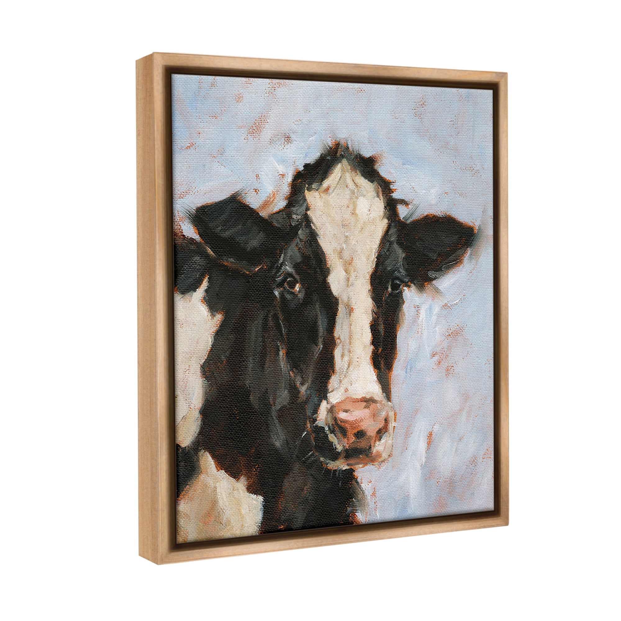 Stupell Industries Charming Cow Portrait Animals & Insects Painting Brown Floater Framed Canvas Art Print Wall Art, 25 x 31