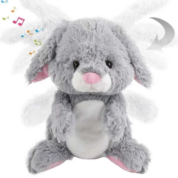 Houwsbaby Interactive Bunny Musical Stuffed Animal Singing Plush Toy Adorable Rabbit Clapping Ears Easter Electric Animate Gift for Kids, Gray, 11''