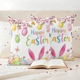 thumbnail image 3 of Happy Easter Pillow Covers 2 Pack Colored Eggs Cute Rabbit Bunny Spring Flowers Pillowcase Waterproof Outdoor Throw Pillow Cover for Patio Garden Square Cushion 20”x20”, 3 of 9