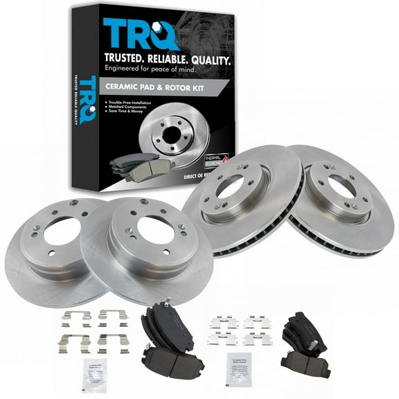 TRQ Front and Rear Brake Pad & Rotor Kit Brake Pads Brake Rotor Ceramic Fits Select 2006-2008 Hyundai Sonata