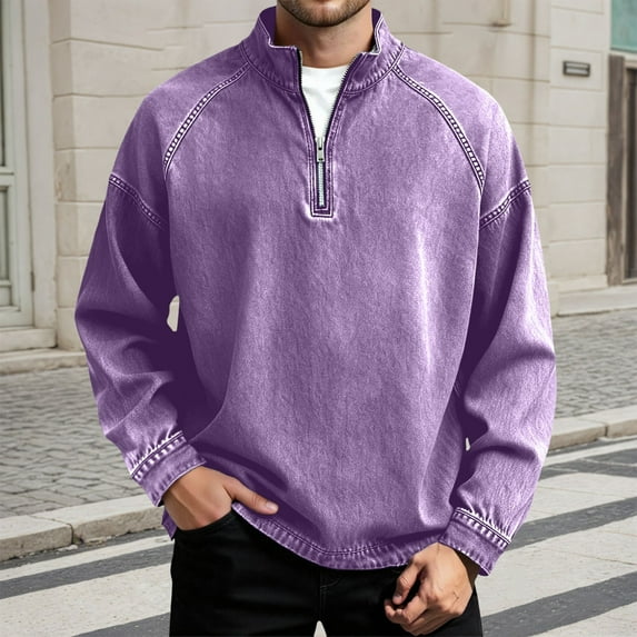 XAOFW Men'S Hoodless Sweatshirts Retro Half Zipper Stand Collar Athletic Streetwear Long Sleeve Solid Color Breathable Fashionable Outdoor Activities Pullover