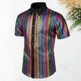 thumbnail image 5 of Happydeer Men Club Shirt Mens 70s Disco Costume Vinatge Turn-down Collar Reflective Shiny Sequins Short Sleeve Button Down Shirt (Blue, XL), 5 of 13