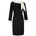thumbnail image 5 of ClodeEU Women's Bow Knot Peplum Color Blocking Long Sleeve Round Neck Knee Length Dress,Slim Fit Elegant Dresses Black,Womens Plus XXL, 5 of 6