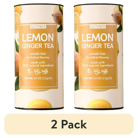 (2 pack) ULTHMOK Lemon Ginger Tea Bags 50 Counts/ 2.5g Made with 100% Natural Lemon & Ginger Root No Additive & Caffeine Free.