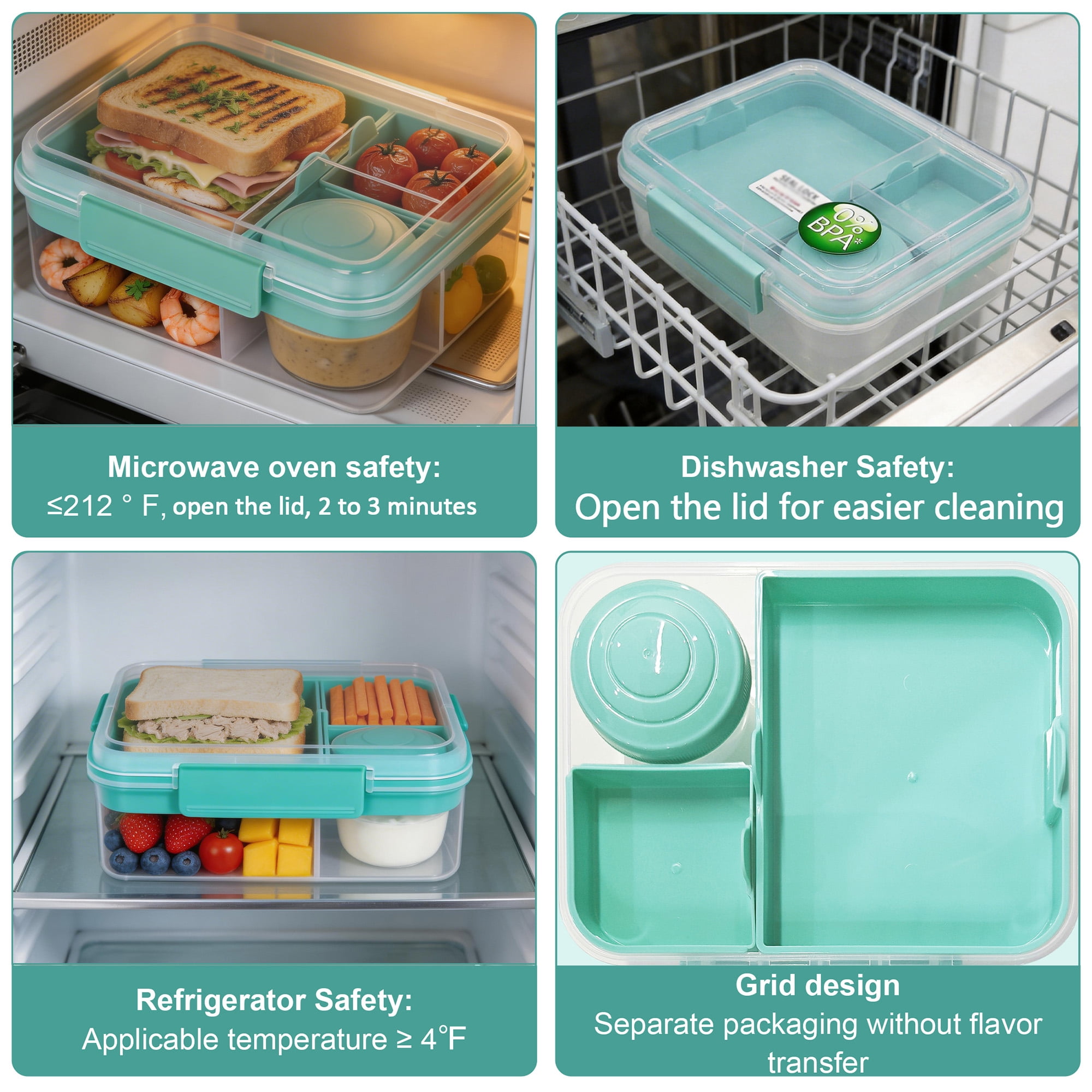 GARITIN Bento Box, Adult Lunch Bento Box, Plastic Lunch Box with Handle to Go, Lunch Containers for Adults, Portable Lunch Containers, Food Box Suit for Work Picnic Travel( 1.65 L )