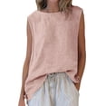 thumbnail image 2 of Womens Linen Tank Tops Crew Neck Casual Sleeveless Basic Shirt Summer Fashion Beach Pullover Blouses Pink XL, 2 of 7