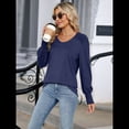 thumbnail image 4 of Camisas Casuales Holgadas de Larga para Mujer, Blusas Fruncidas con Cuello en V, Blusas de Moda. Azul Marino M, 4 of 10